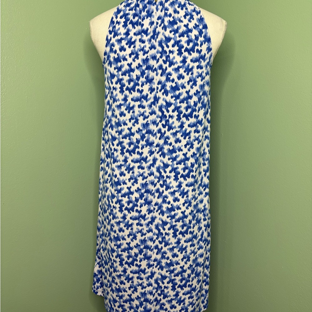 Michael Kors Blue and White Halter Mini Dress with Gold Accents - Picture 2 of 6